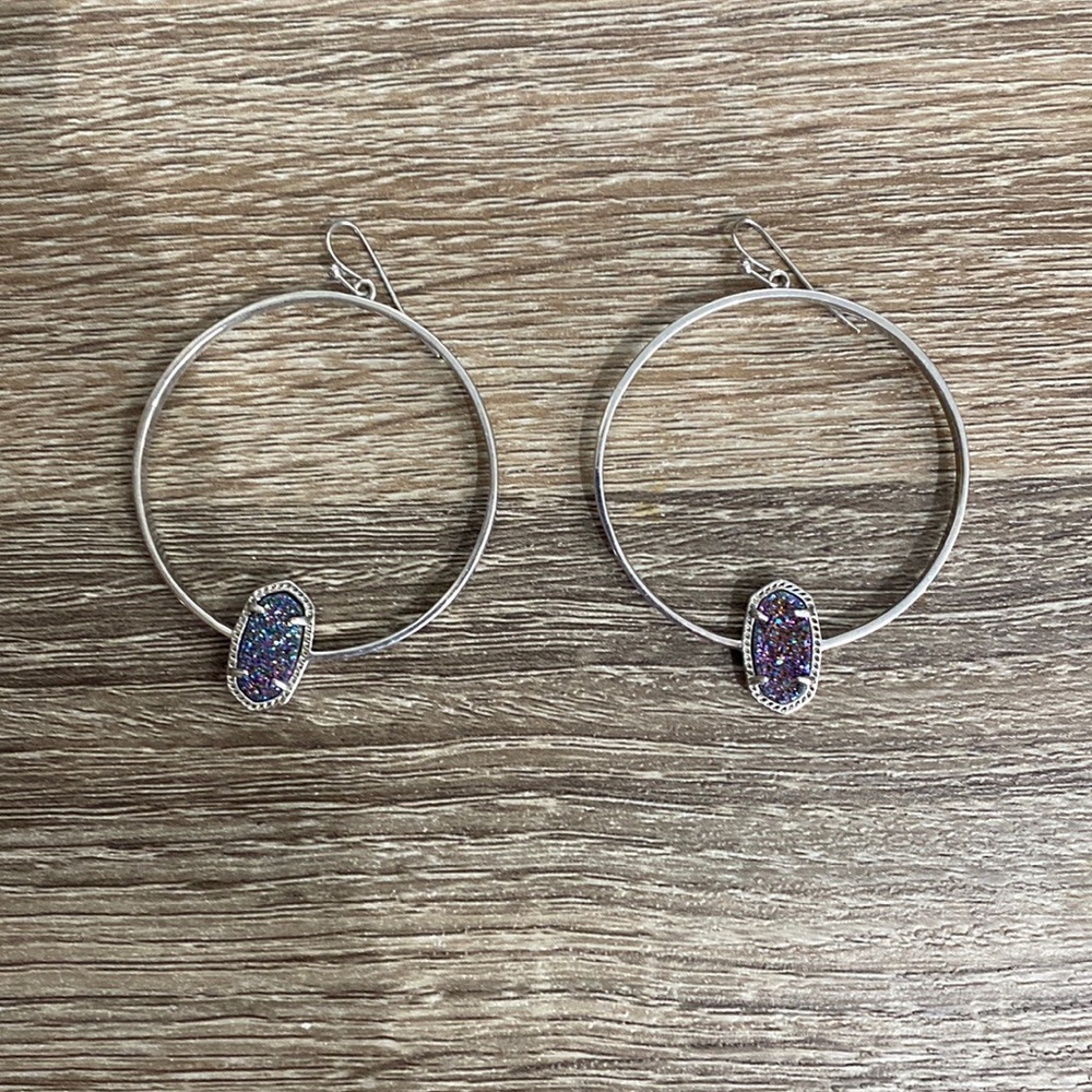Kendra Scott Elora Hoop Silver and Rainbow Druzy